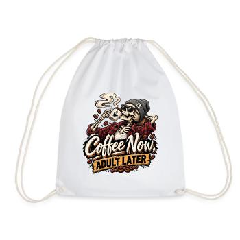 Lustiges Kaffee Skelett Design - Turnbeutel - Weiß - Vorne