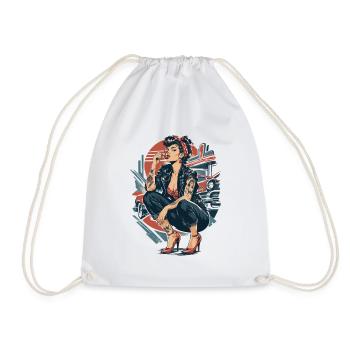 Rockabilly Pin-Up Girl: Rebellin mit Kirsche - Turnbeutel - Weiß - Vorne