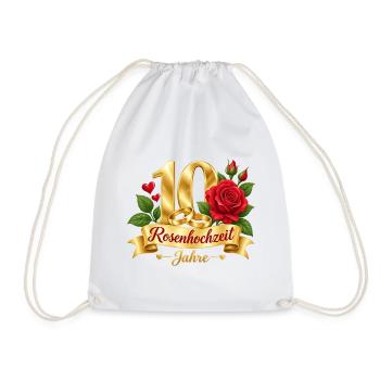 10.Hochzeitstag , 10 Jahre , Rosenhochzeit - Turnbeutel - Weiß - Vorne