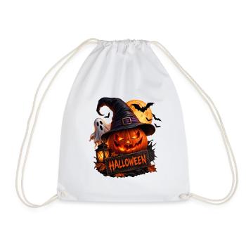 Halloween Kürbis Hexenhut Geist Fledermäuse - Turnbeutel - Weiß - Vorne