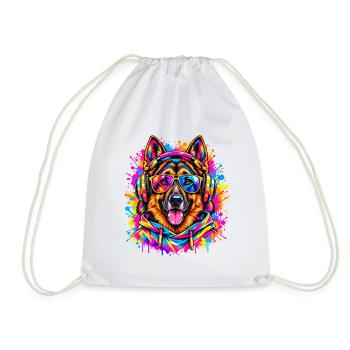 Deutscher Schäferhund – Neon Street Art - Turnbeutel - Weiß - Vorne