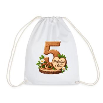 5.Hochzeitstag , Holzhochzeit , 5 Jahre  - Turnbeutel - Weiß - Vorne
