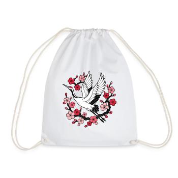 Kranich Kirschblüten Japan Natur Vektor Shirt - Turnbeutel - Weiß - Vorne