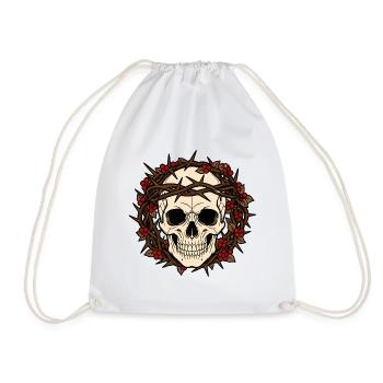 Totenkopf Dornenkronen Beeren Gothic Skull Shirt - Turnbeutel - Weiß - Vorne