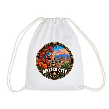 Mexiko City Bunte Maske mit Kakteen und Blumen - Turnbeutel - Weiß - Vorne