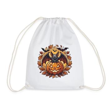 Kürbis mit Fledermaus für den Herbst - Turnbeutel - Weiß - Vorne