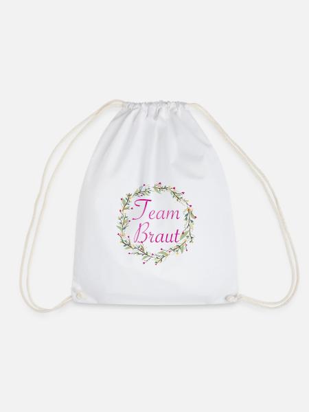 Team Braut mit Blumenkranz pinker Schriftzug - Turnbeutel - Weiß