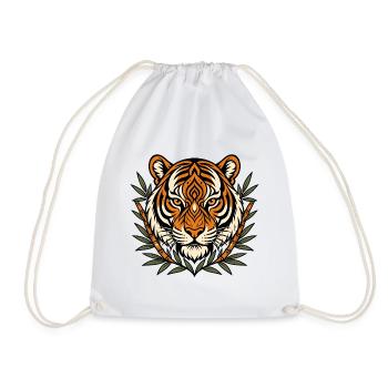 Tiger Kopf Bambus Muster Asien Raubkatze Shirt - Turnbeutel - Weiß - Vorne