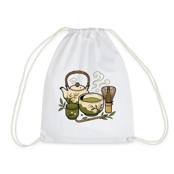 Japanisches Tee Set Matcha Besen Zen Vektor Shirt - Turnbeutel - Weiß - Vorne