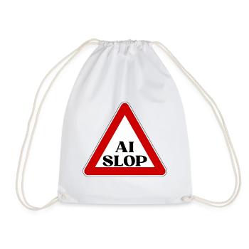 AI SLOP WARNSCHILD ACHTUNG KI MÜLL LUSTIGER SPRUCH - Turnbeutel - Weiß - Vorne