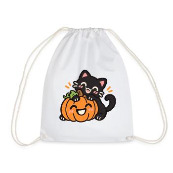 Süße schwarze Katze mit Halloween Kürbis - Turnbeutel - Weiß - Vorne
