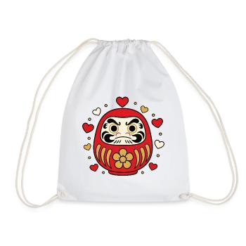 Daruma Puppe Herzen Japan Glücksbringer Shirt - Turnbeutel - Weiß - Vorne