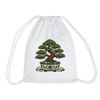 Bonsai Baum Schale Steine Zen Natur Vektor Shirt - Turnbeutel - Weiß - Vorne