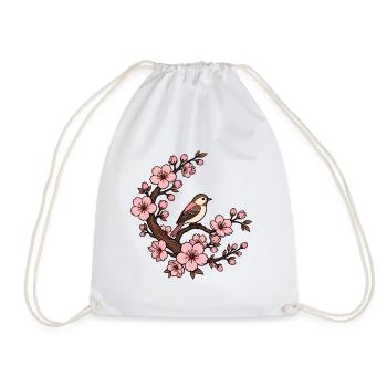 Kirschblüte Vogel Sakura Japan Natur Vektor Shirt - Turnbeutel - Weiß - Vorne