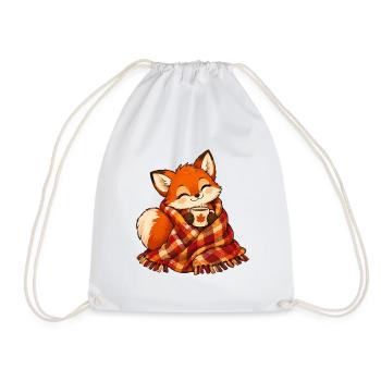 Fuchs mit Herbstschal und Kaffee - Turnbeutel - Weiß - Vorne