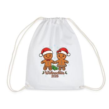 Weihnachten 2026 Lebkuchenmann & Lebkuchenfrau - Turnbeutel - Weiß - Vorne