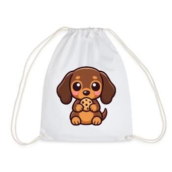 Dackel Hund Cartoon Kawaii Süßigkeit - Turnbeutel - Weiß - Vorne