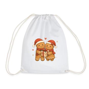 Aquarell-Lebkuchen-Paar mit Geschenk - Turnbeutel - Weiß - Vorne