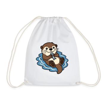 Otter Fisch Wasser Niedlich Tier Vektor Shirt - Turnbeutel - Weiß - Vorne