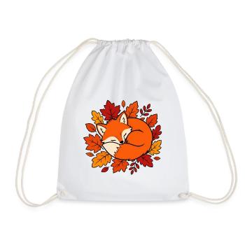 Schlafender Fuchs Herbstblätter Natur Vektor Shirt - Turnbeutel - Weiß - Vorne
