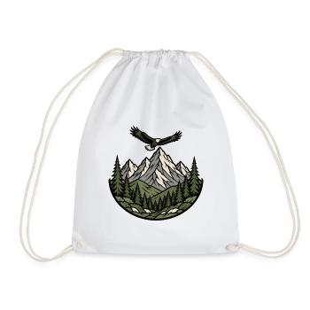 Berge Adler Wald Emblem Wandern Natur Vektor Shirt - Turnbeutel - Weiß - Vorne