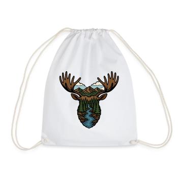 Elch Wald Fluss Landschaft Wildnis Vektor Shirt - Turnbeutel - Weiß - Vorne