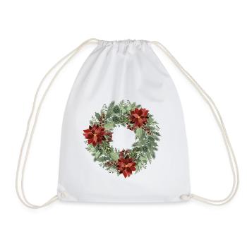 Winterkranz mit roten Poinsettien - Turnbeutel - Weiß - Vorne