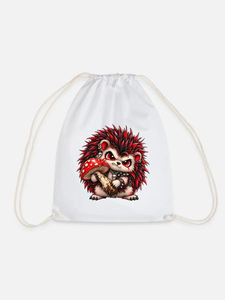 Gothic Punk Igel mit Pilz – Süßer Grusel - Turnbeutel - Weiß