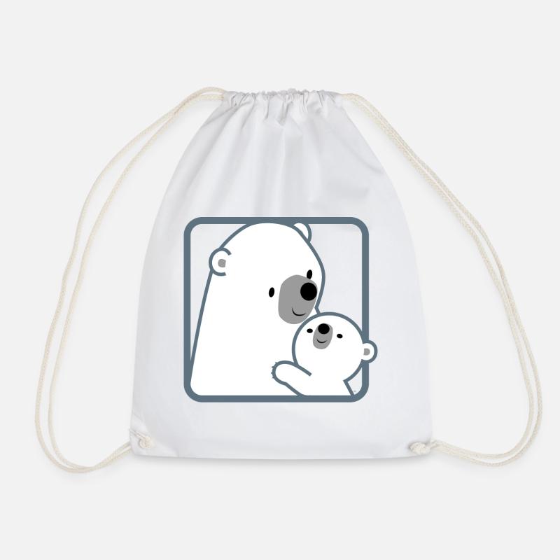 Polar Bear Mother and Child- Cheerful Madness!! - Drawstring Bag - white