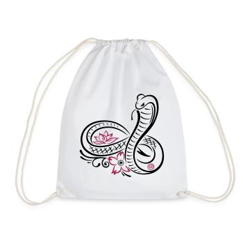 Snake with infinity, lotus and cherry blossom - Drawstring Bag - white - Front