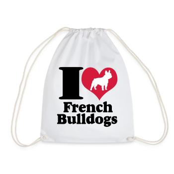 I Love French Bulldogs ... / + - Drawstring Bag - white - Front