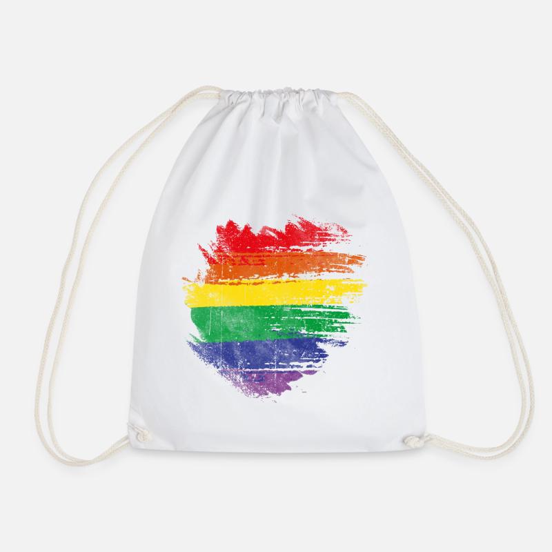 Rainbow Brush Heart - Drawstring Bag - white