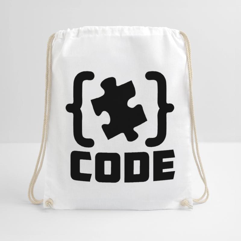 programmer Code puzzle piece solving Drawstring Bag