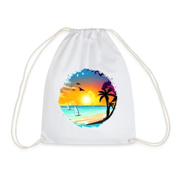 Summer Sunset Beach Watercolor - Drawstring Bag - white - Front