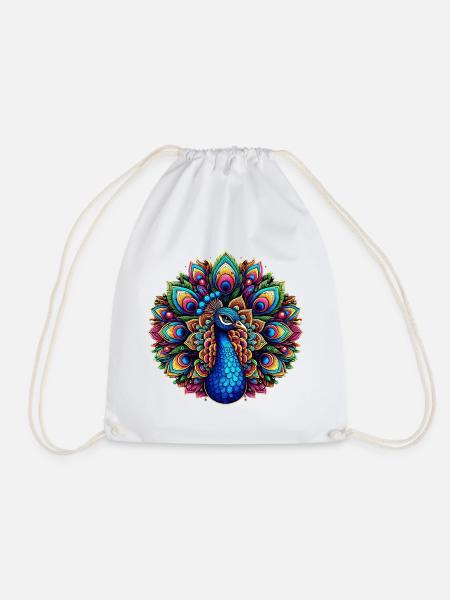 Pfau mit Mandalas verziert - Turnbeutel - Weiß