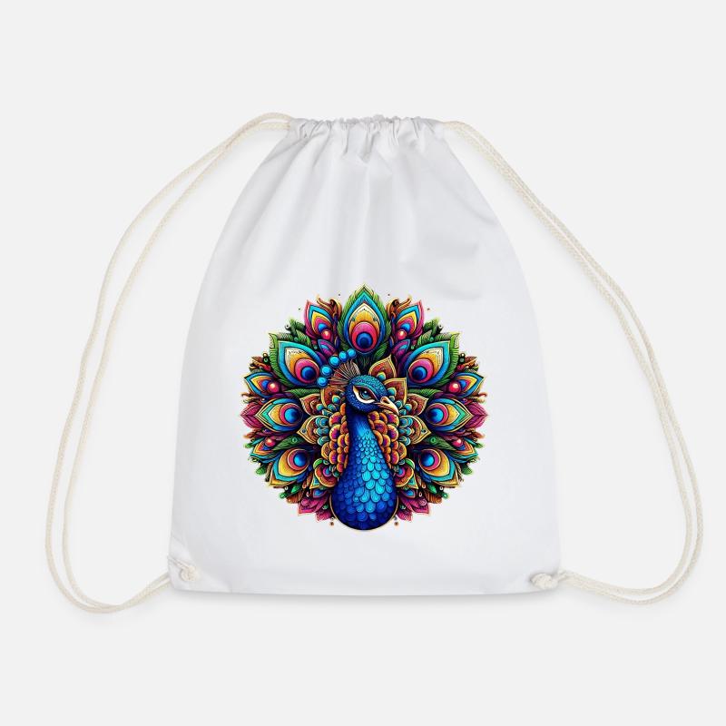 Pfau mit Mandalas verziert - Turnbeutel - Weiß