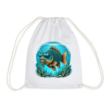 Carp with sunglasses - Drawstring Bag - white - Front