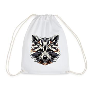 geometric raccoon head - polygons motif - Drawstring Bag - white - Front