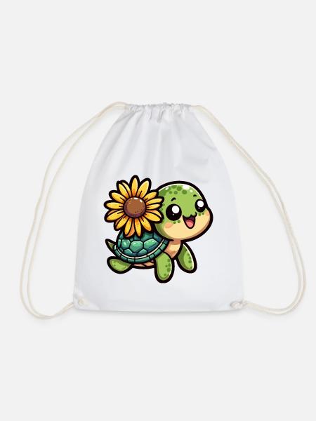 Schildkröte mit Sonnenblume - Turnbeutel - Weiß