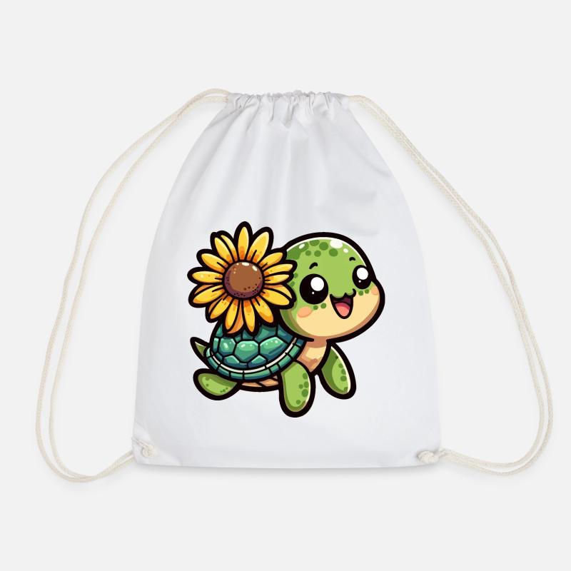 Schildkröte mit Sonnenblume - Turnbeutel - Weiß