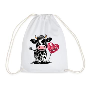 Cute calf with heart balloon - cow calf - Drawstring Bag - white - Front