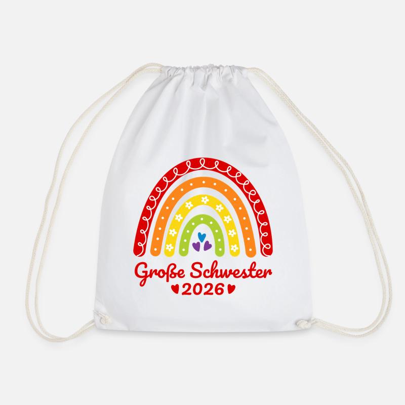 Große Schwester 2026 Regenbogen - Turnbeutel - Weiß