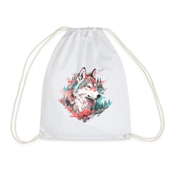 Wolf Wolf Head Forest Nature Mountains Wilderness Art - Drawstring Bag - white - Front