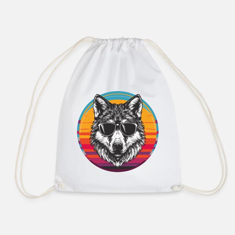 Cool Wolf mit Sonnenbrille im Retro-Design - Turnbeutel - Weiß