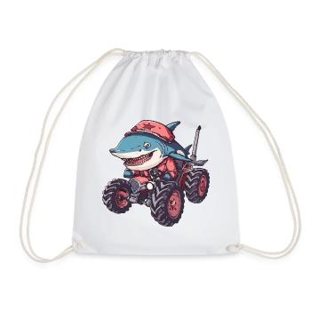 Shark Tractor Farmer - Drawstring Bag - white - Front