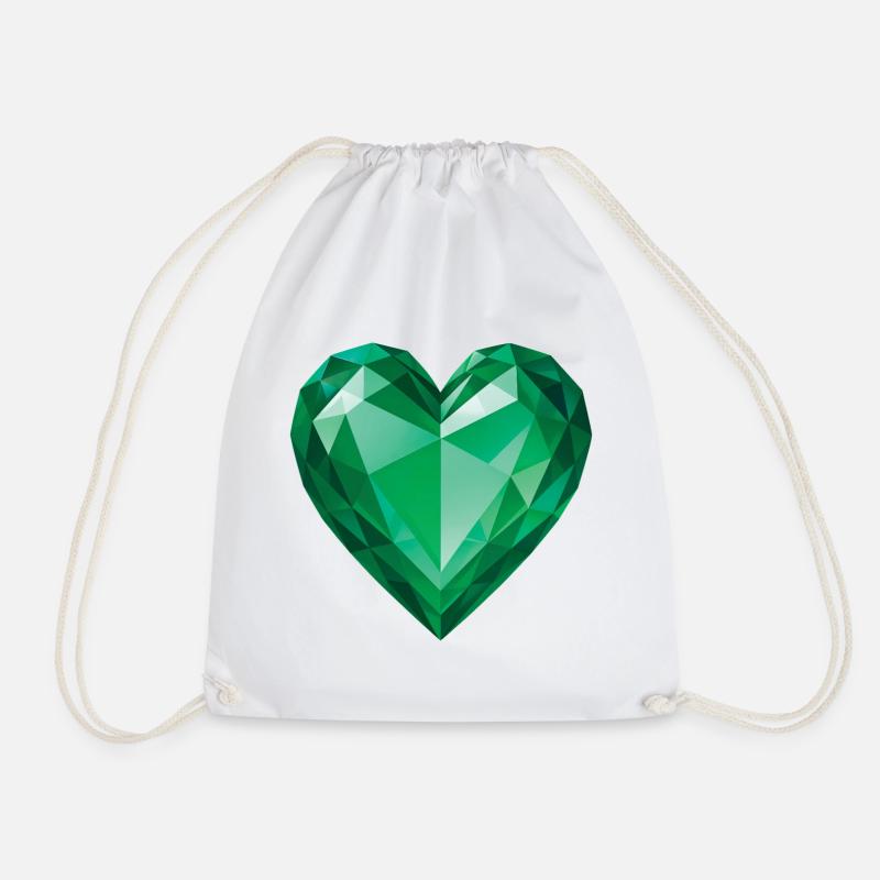EMERALD HEART - peace & love - Drawstring Bag - white