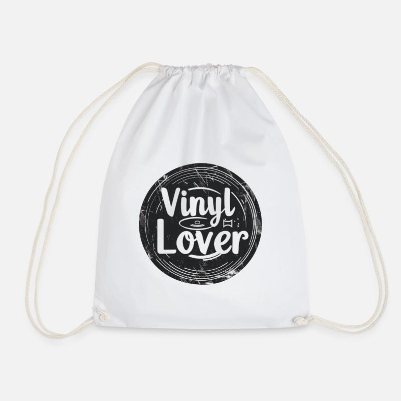 Vinyl Lover Vintage Music Design - Drawstring Bag - white