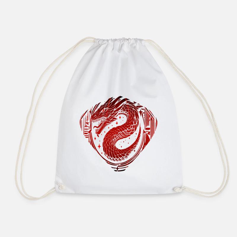 Red Yin Yang Swirl - Drawstring Bag - white
