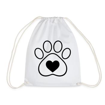 Minimal Paw Print with Heart | Animal Love Line - Drawstring Bag - white - Front