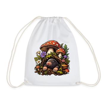 Forest mole in the mushroom paradise - Drawstring Bag - white - Front